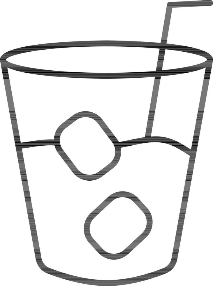 Cold drink glass with straw icon in black line art. vector