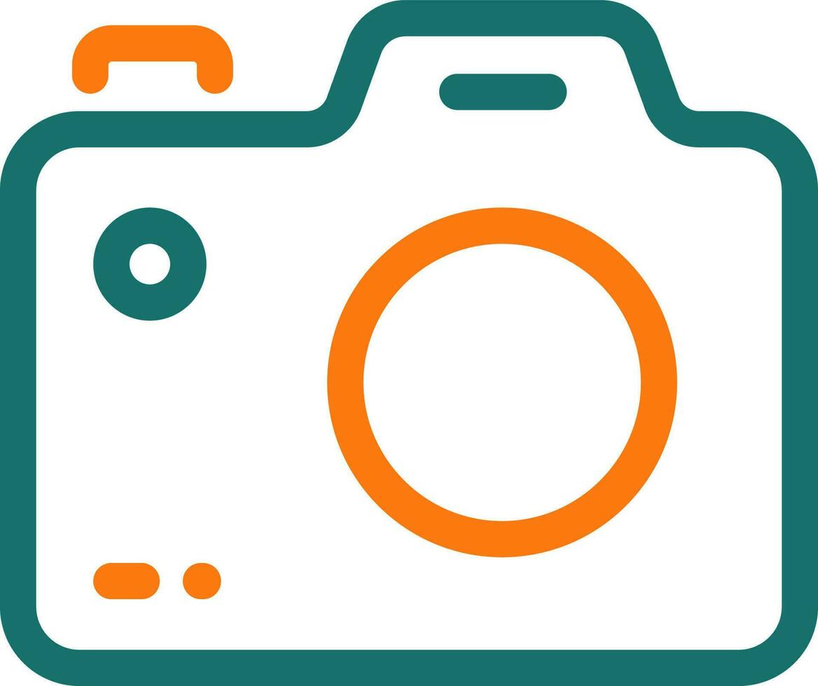 plano estilo cámara icono en verde y naranja describir. vector