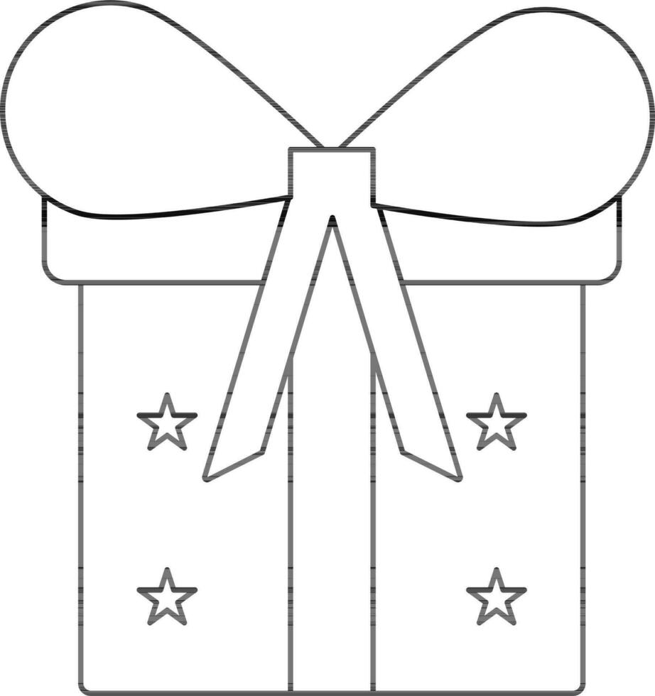 Black line art gift decorated by ribbon with star. vector