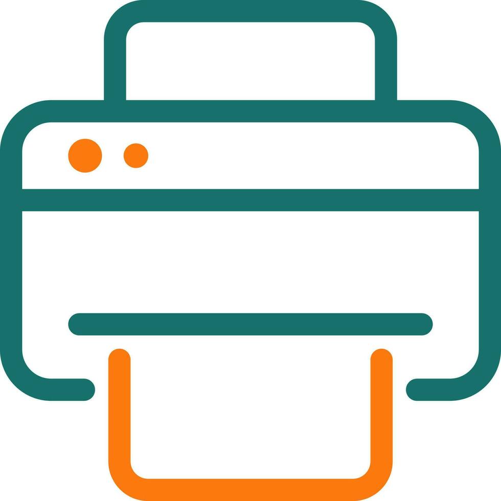 Flat Style Printer icon in green and orange line art. vector