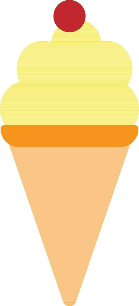 Red strawberry decorated orange and yellow cone ice cream. vector
