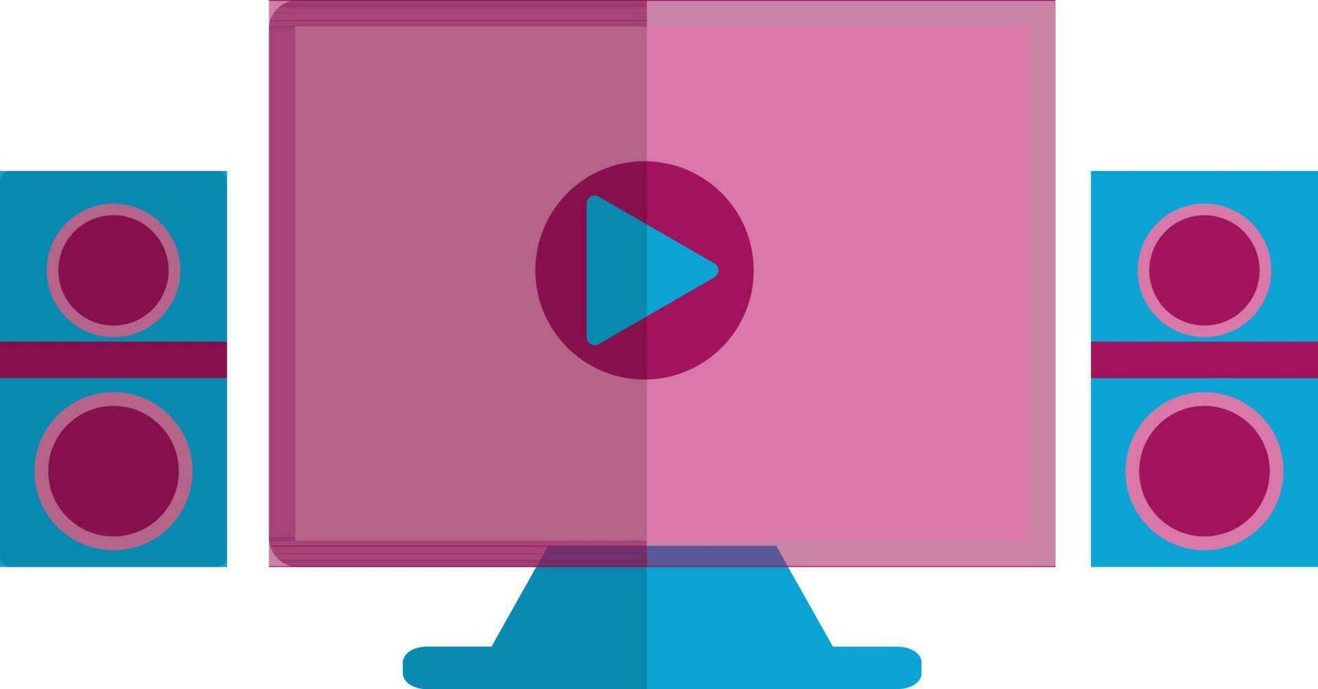 Home movie theatre in pink and blue color. vector