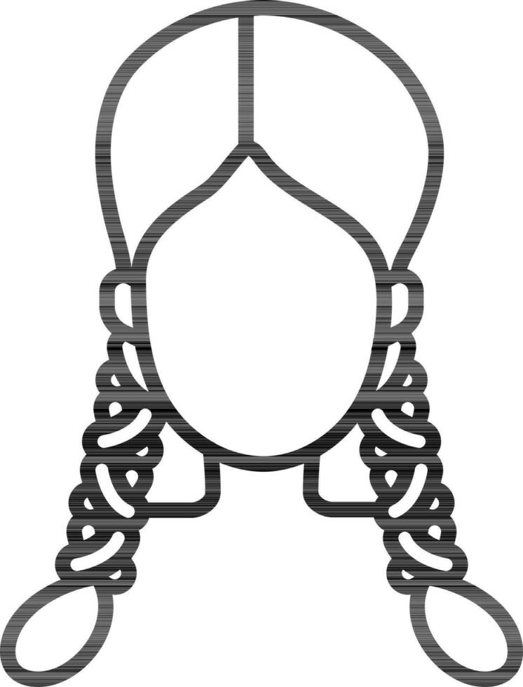 Woman Face With Two Braid Icon In Black Outline. vector