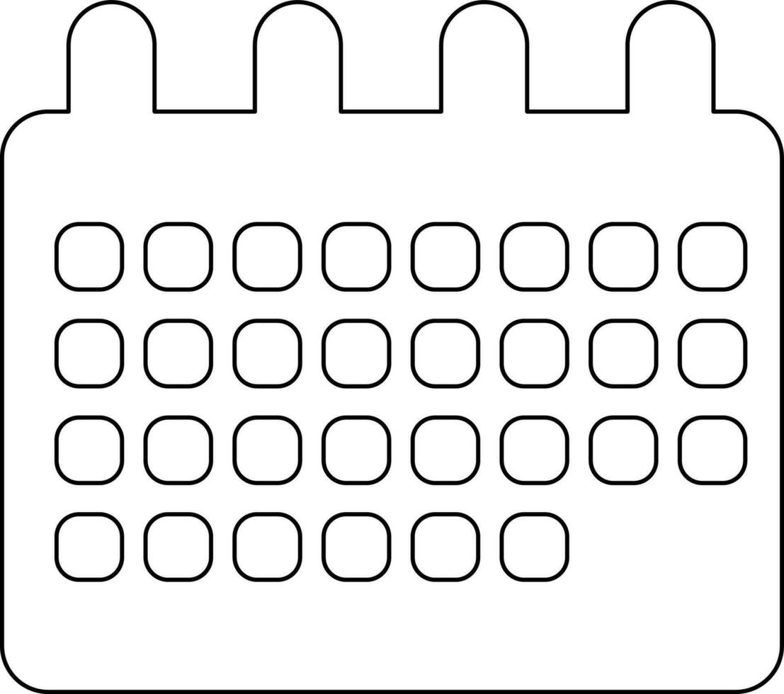 negro línea Arte calendario en plano estilo. vector