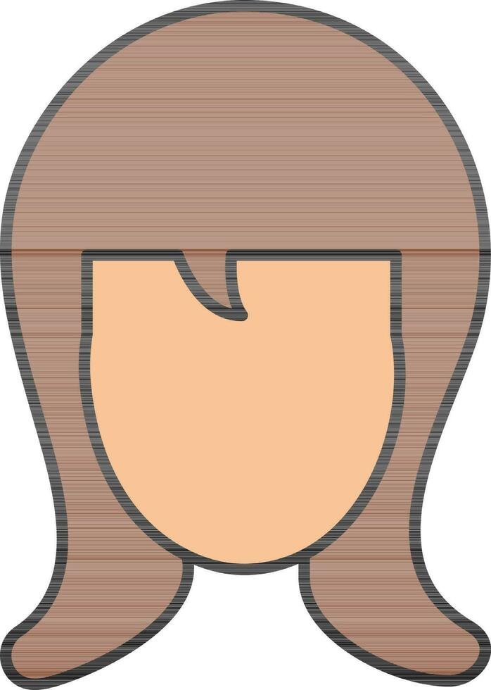 Orange And Brown Color Girl Face with Open Hair icon. vector
