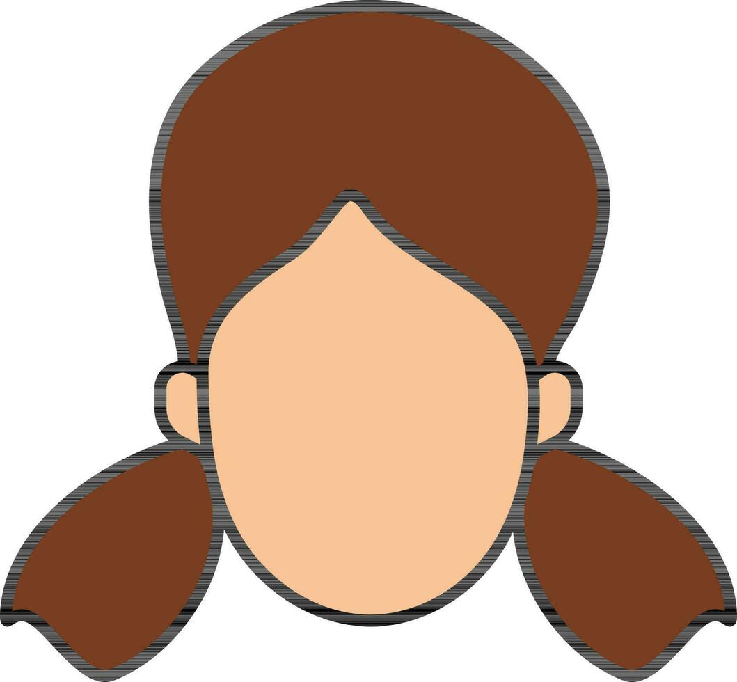 Cartoon Woman Face With Two Side Ponytails Icon In Brown And Orange Color. vector