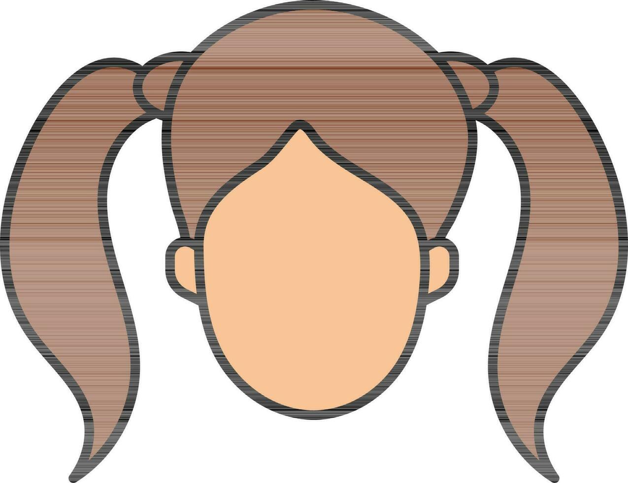 joven niña cara con dos lado coletas icono en marrón y naranja color. vector