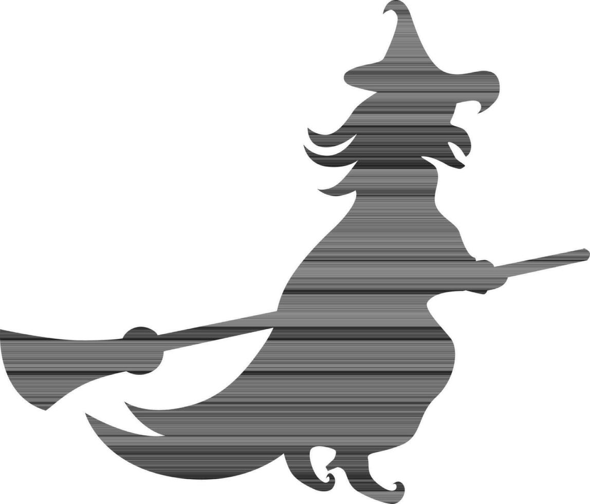 Silhouette image of flying witch on broom. vector