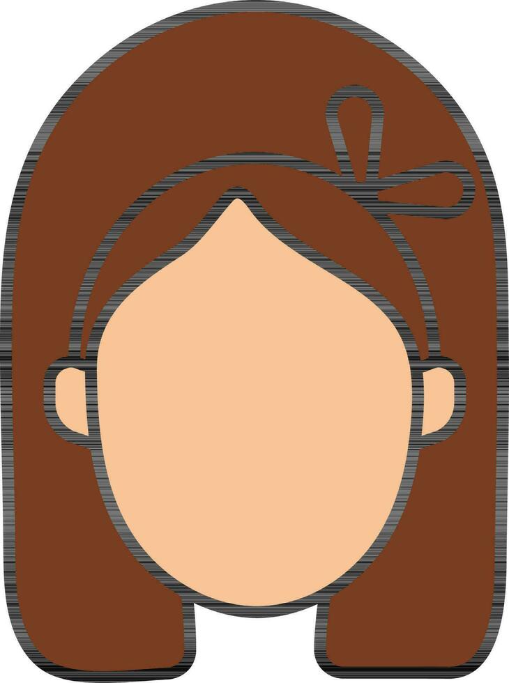 Cartoon Girl Face Wear Headband Icon in Brown And Orange Color. vector