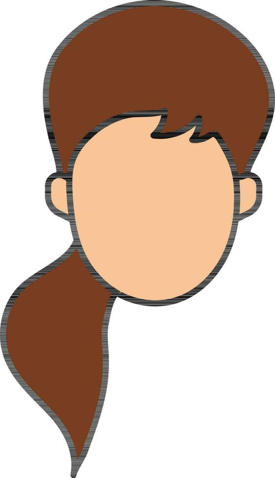 Vector Illustration Of Young Girl Face In Brown And Orange Color.