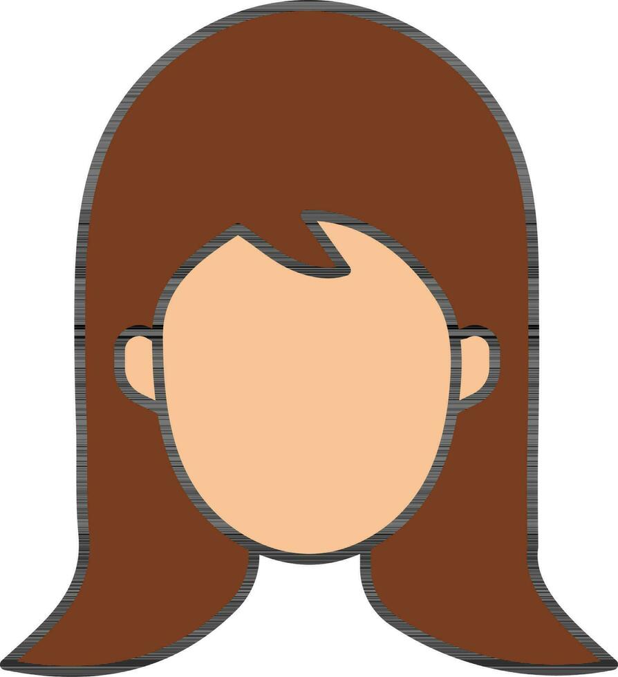 Cartoon Girl Face With Open Hair Icon In Brown And Orange Color. vector