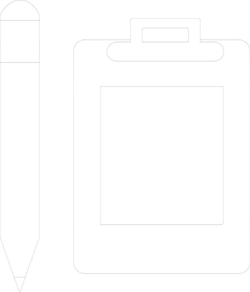 Blank clipboard and pencil in black line art. vector