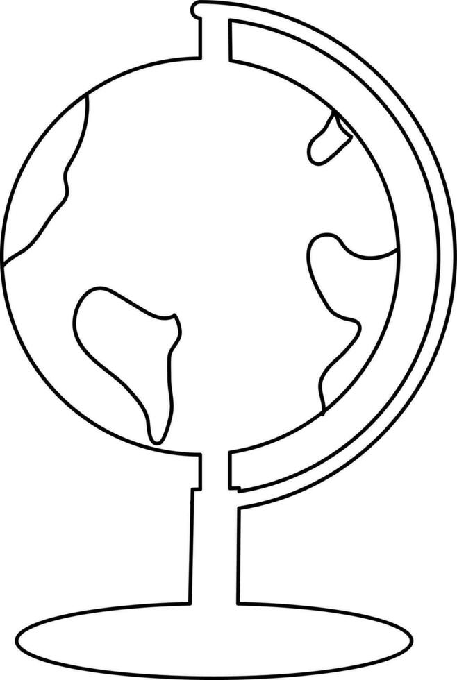 Globe standing in black line art. vector