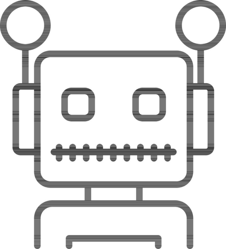 Black Outline Halloween Robot Icon on White Background. vector