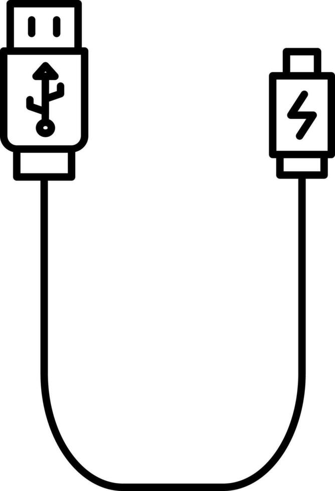 USB Cable Icon in Black Line Art. vector