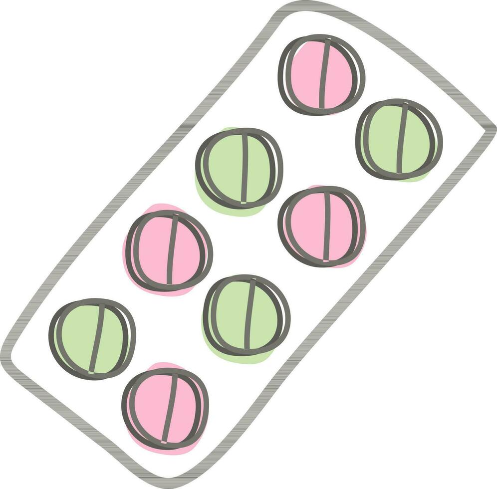 Flat illustration of tablet pills pack. vector