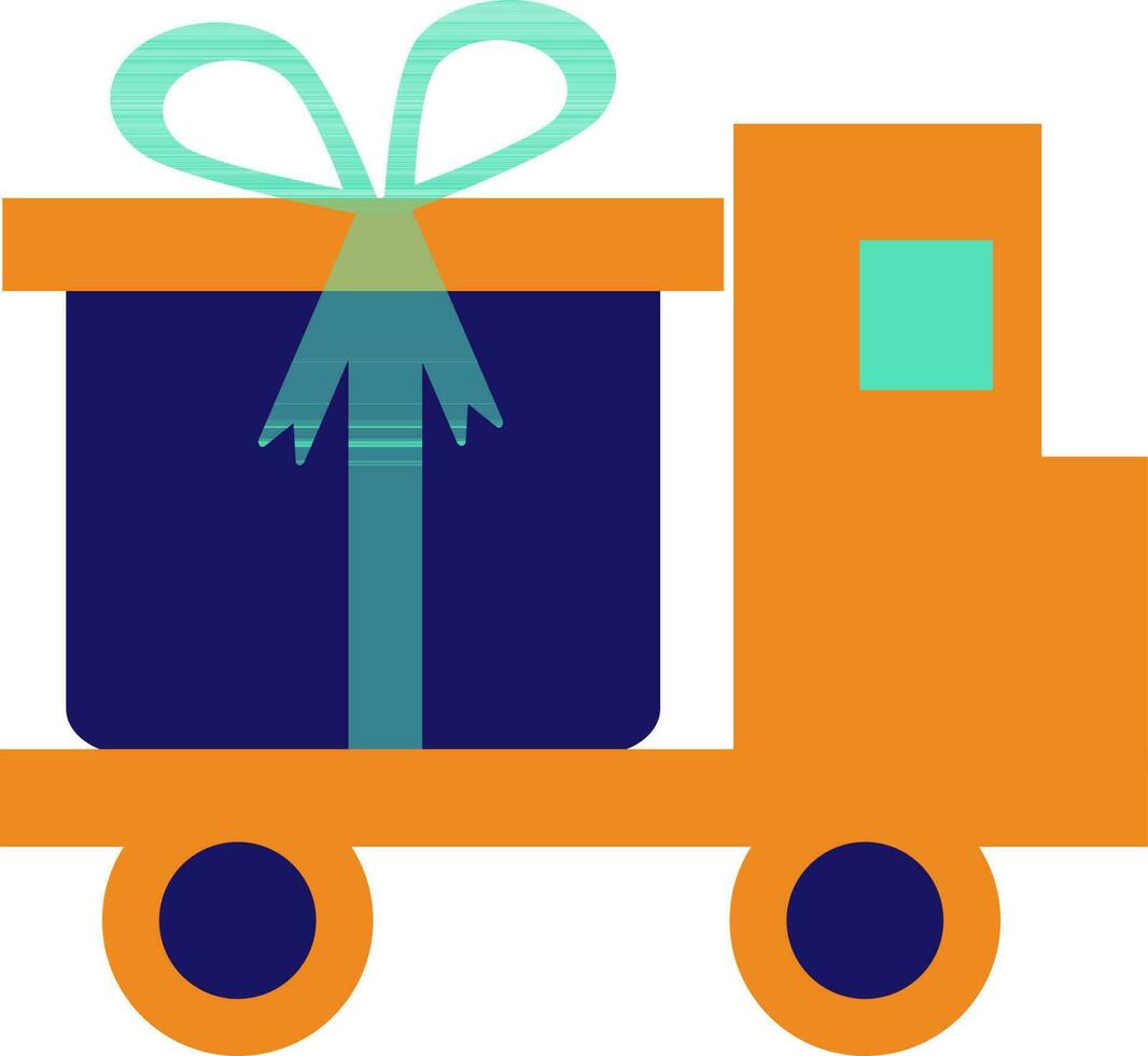 Gift box decorated bow ribbon on truck. vector