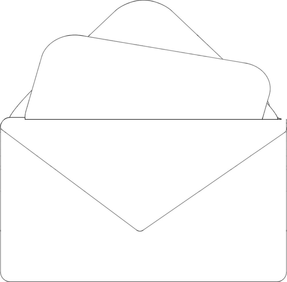 Black line art open envelope with latter. vector