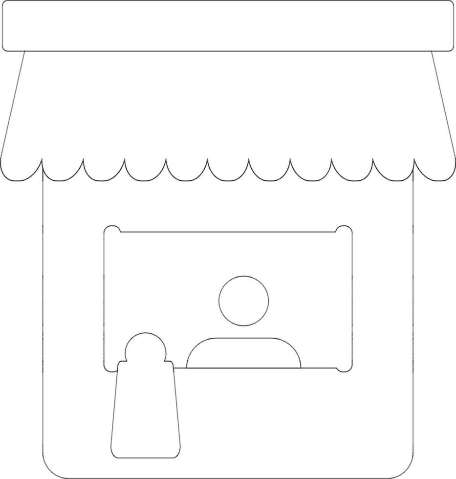 Black line art illustration of a shopping store. vector