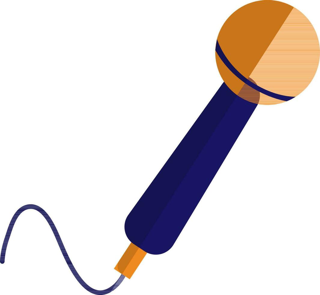 Orange and blue microphone with wire. vector