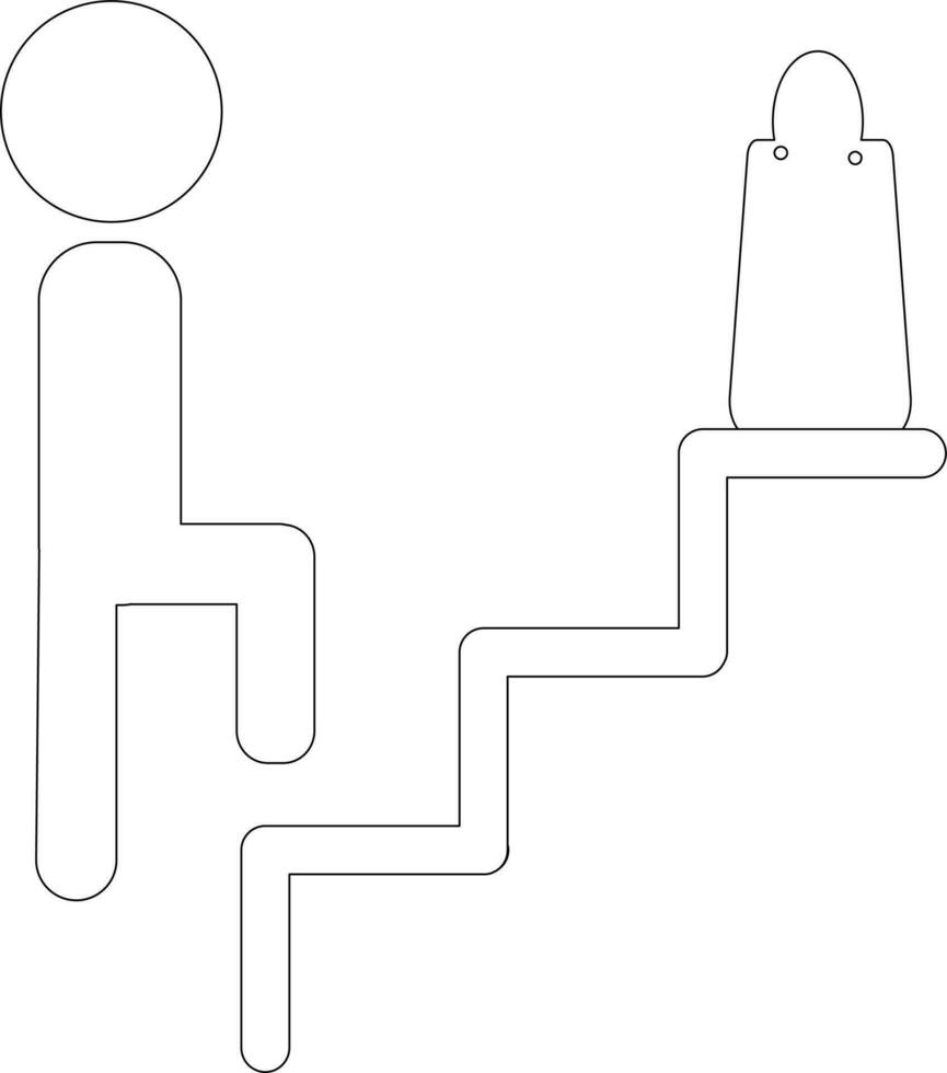 Character of faceless man climbing stair with bag. vector