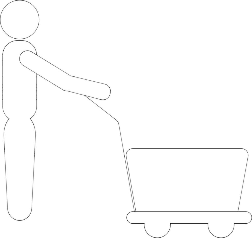 Character of faceless man hand holding cart. vector