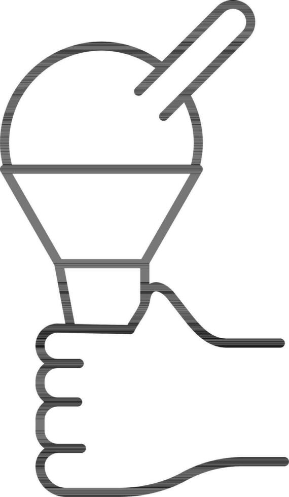 Black Line Art Illustration Of Hand Holding Ice Cream Icon. vector
