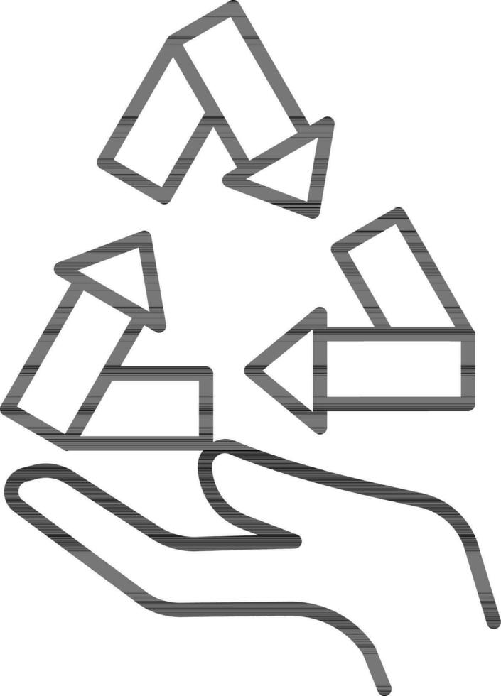 Black Line Art Hand With Recycling Arrow Icon. vector