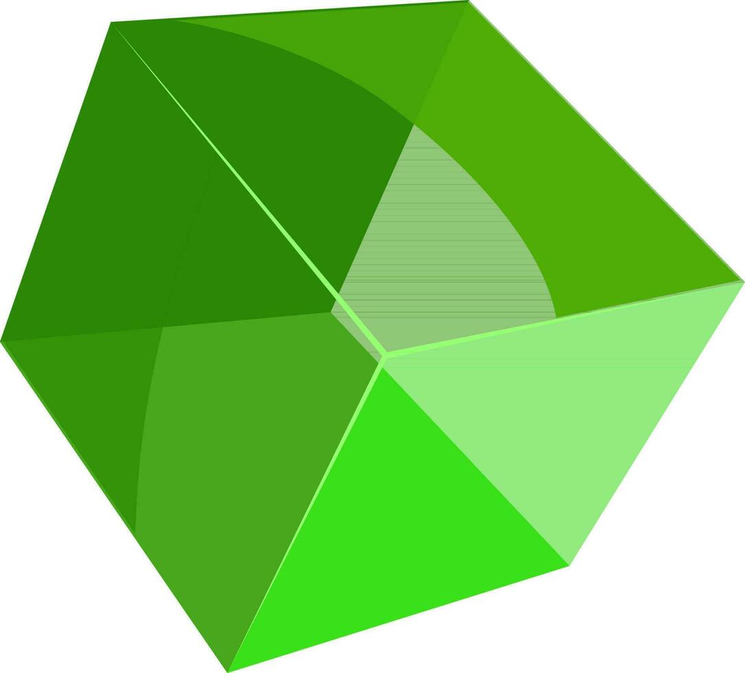 3D view of green color cube isolated on white background. vector