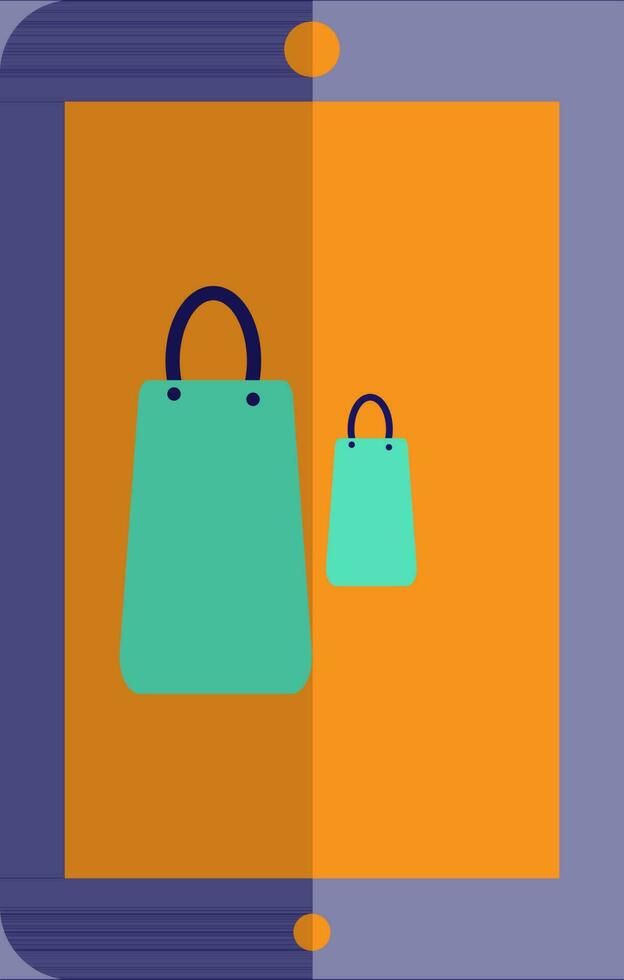 Illustration of shopping bags in smartphone. vector