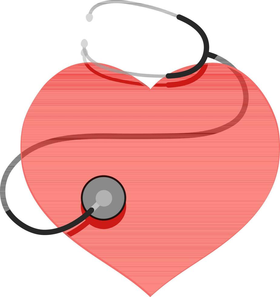 Red heart with stethoscope. vector