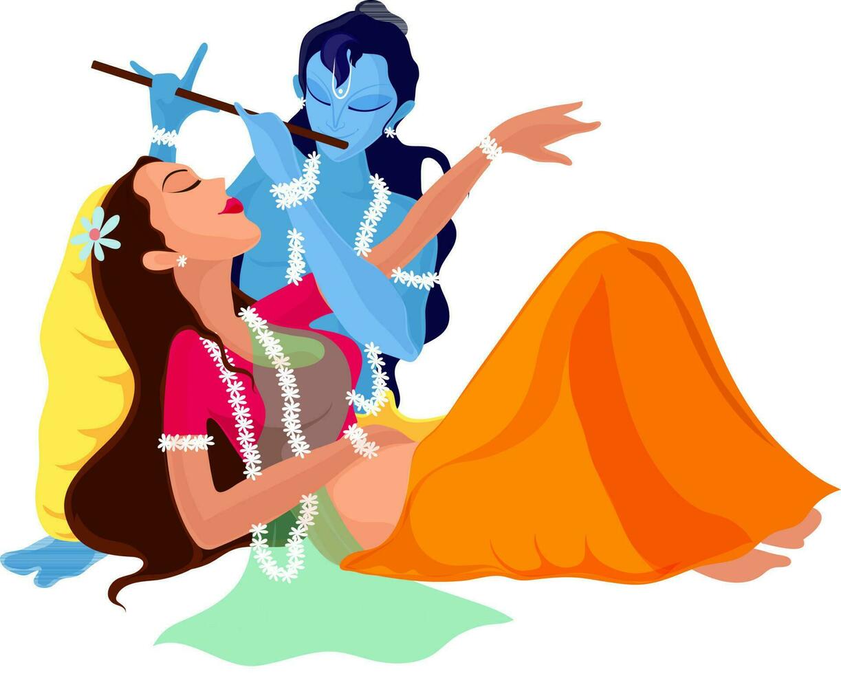 Illustration of Hindu Mythological, God Krishna with Goddess Radha. vector