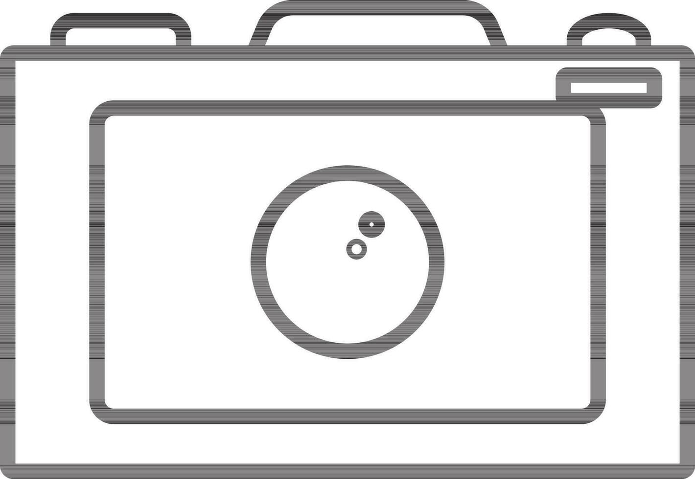 Black line art illustration of a camera icon. vector