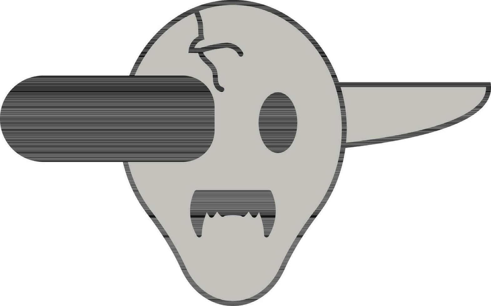 Black and Gray Knife in Skull Icon or Symbol. vector