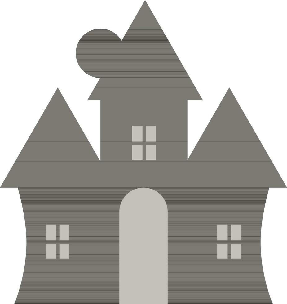 Flat Style Haunted Castle with Crescent Moon and Ghost Icon. vector