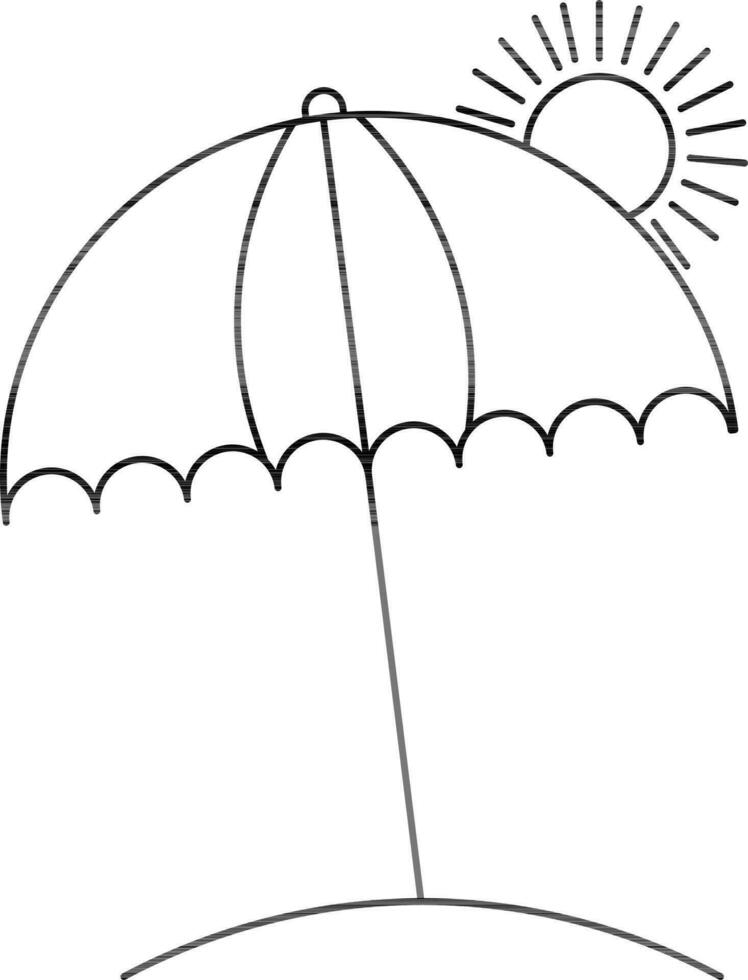 Umbrella And Sun Icon In Black Line Art. vector