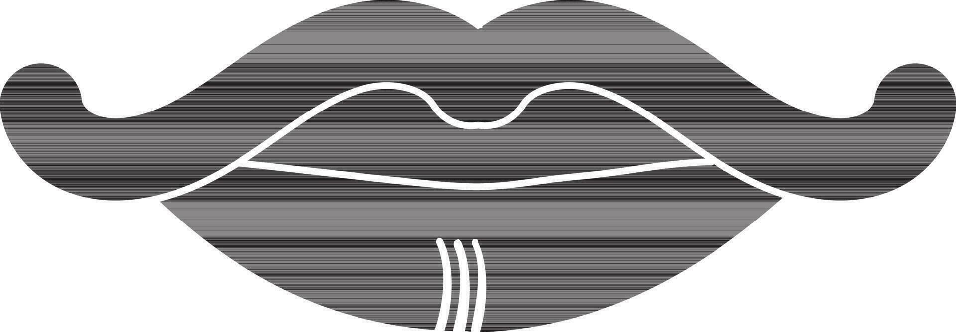 Moustache with lips in glyph style for human body. vector