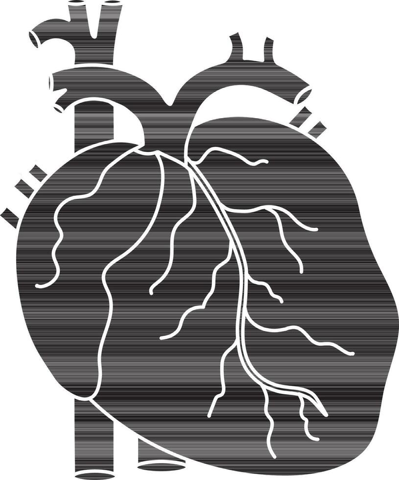 Human heart picture inside body in glyph style. vector