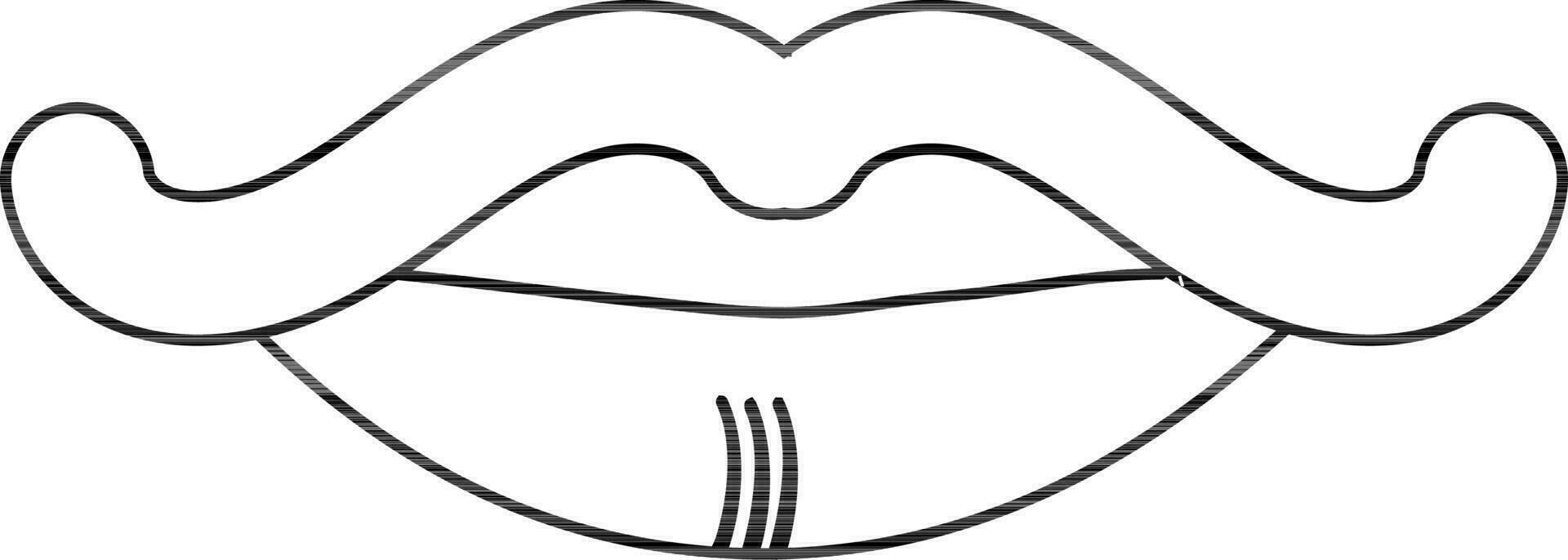 Moustache with lips in stroke of human body. vector