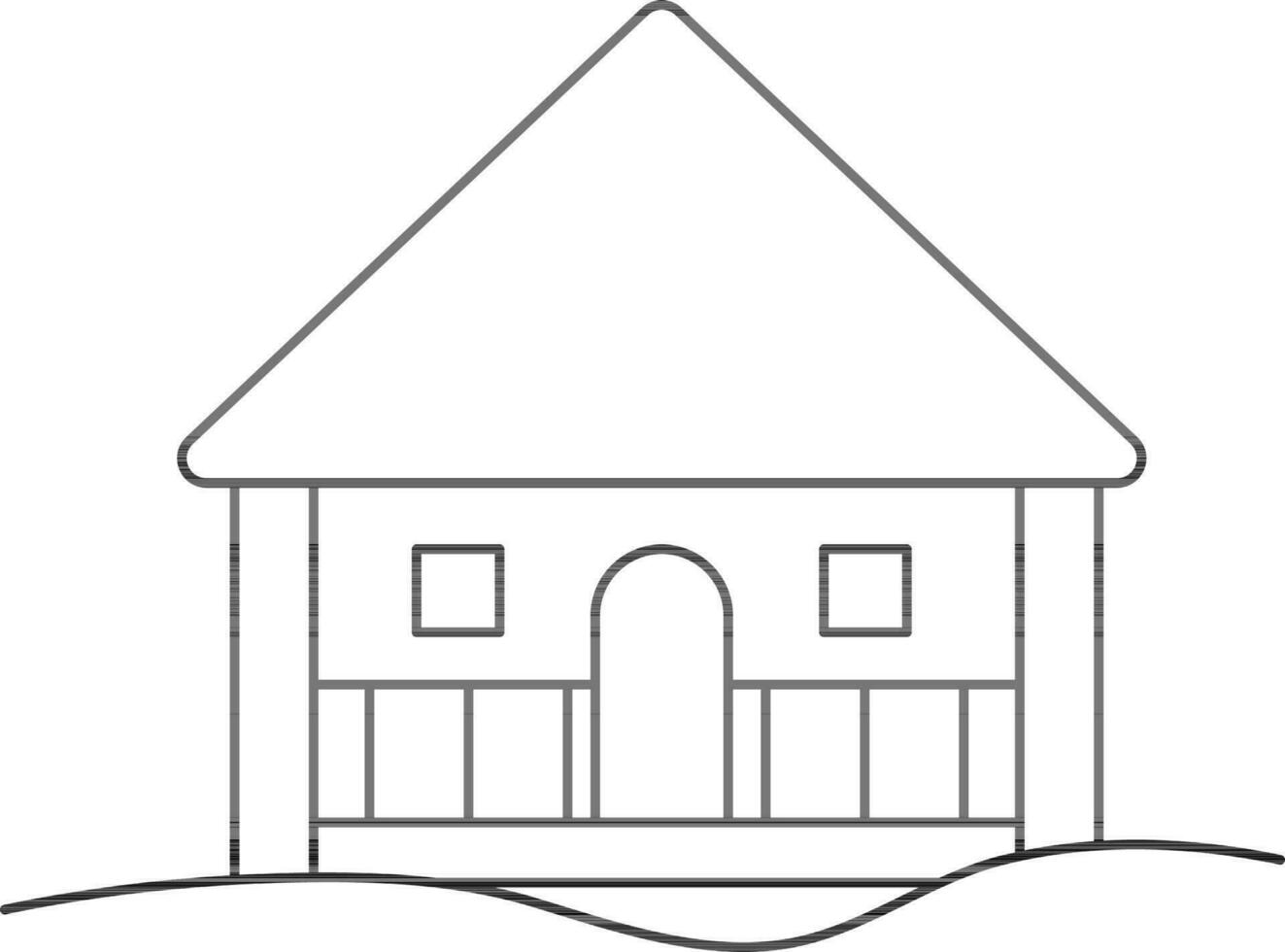 Black Line Illustration Of Stilt House Or Hut Icon. vector