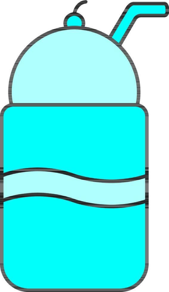 Ice Cream Cup With Straw Icon In Cyan Color. vector