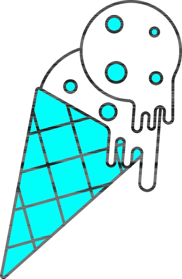 Flat Style of Ice Cream Cone Icon In Cyan And White Color. vector