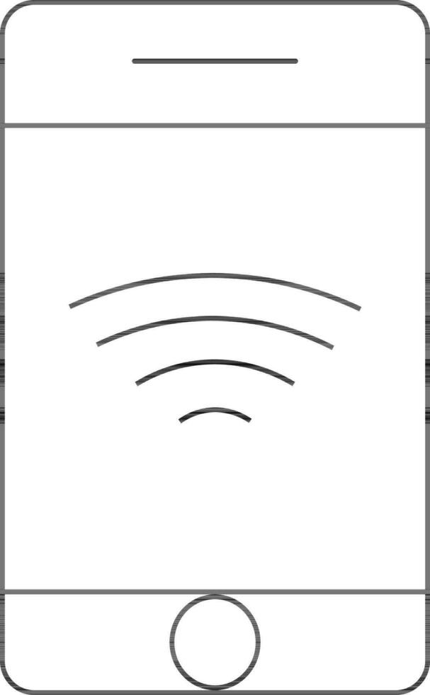 Wifi conectado teléfono inteligente icono en negro línea Arte. vector