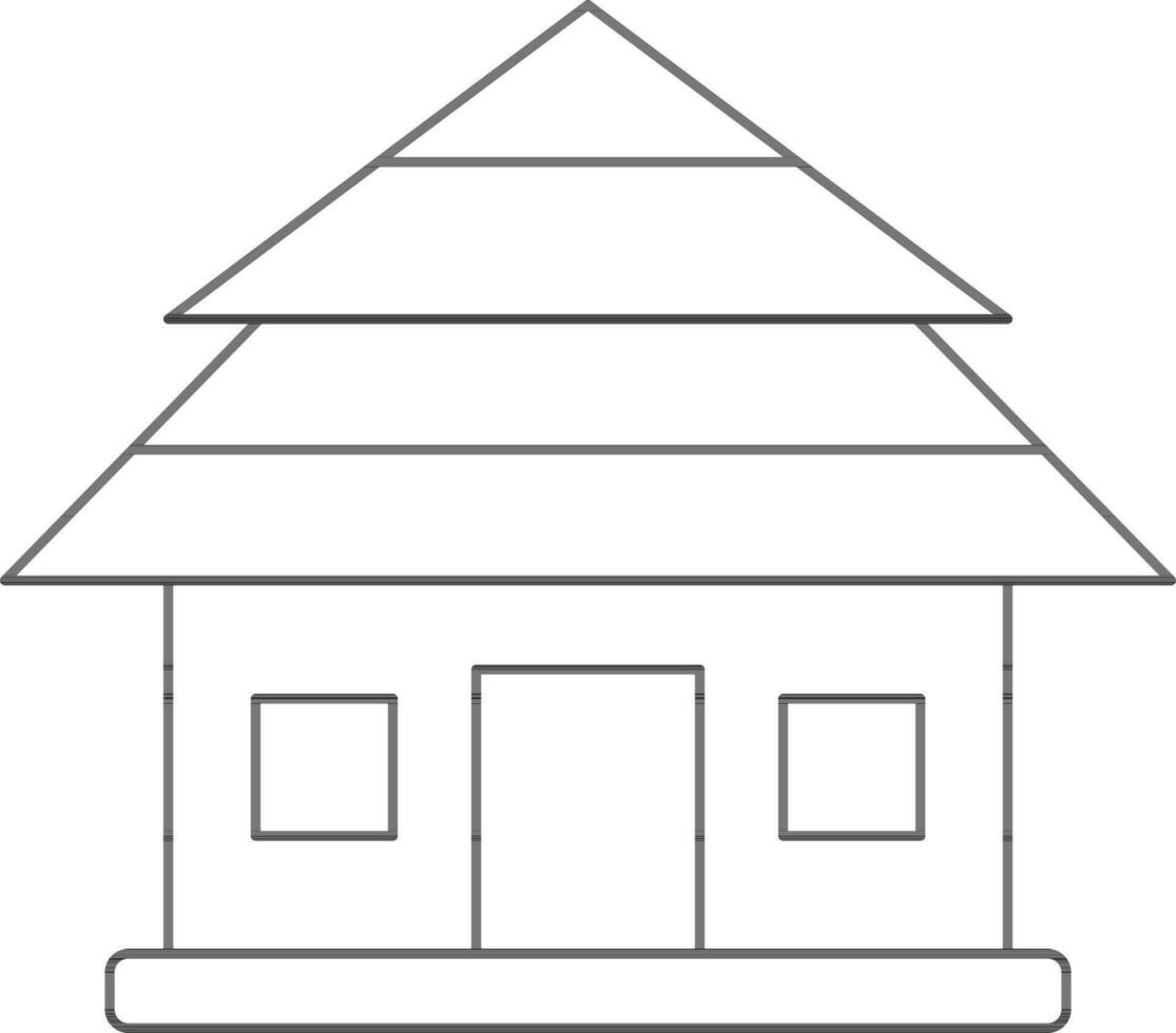 Flat Style Hut Icon In Black Line Art. vector