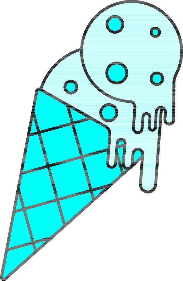 Flat Style of Ice Cream Cone Icon In Cyan Color. vector