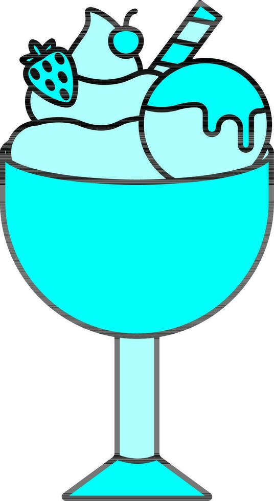 Flat Style Sundae Icon In Cyan Color. vector
