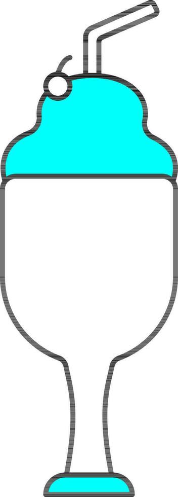 Ice Cream Glass Icon In Cyan And White Color. vector