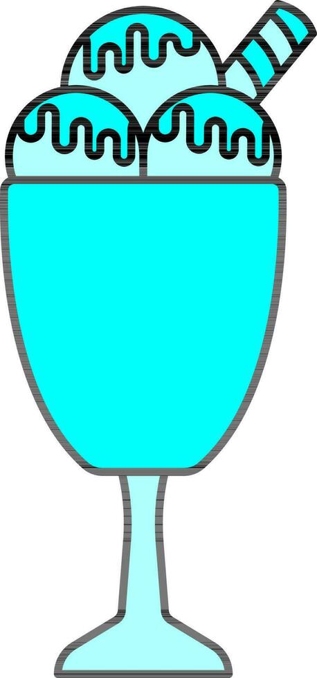 Ice Cream Glass In Cyan Color. vector