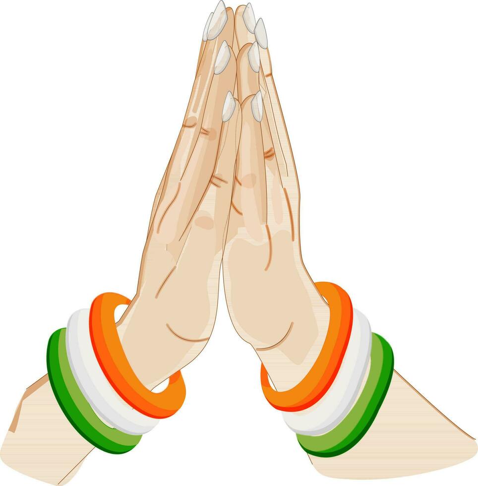 Woman hands in Indian Greeting Pose, Namaste. vector