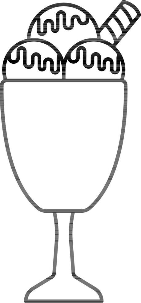 Black Line Art Ice Cream Glass Icon. vector